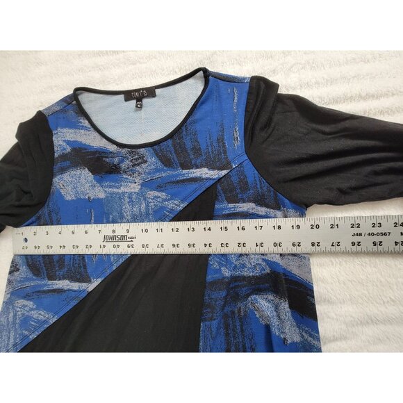 Comfy USA Womens Medium Long Sleeve Abstract Tunic Top Black Blue Asymmetric - Picture 6 of 7
